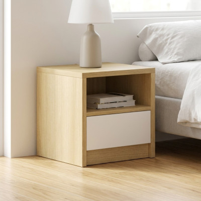 Hellbrauner Nachttisch 1x Schublade Designer Schlafzimmer Holzkonsole