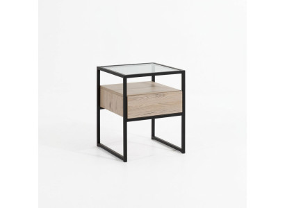Schlafzimmer Moderner Nachttisch Glasplatte Metallgestell Holz Möbel