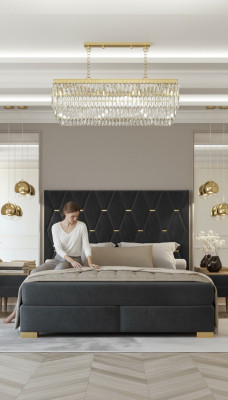 Designer Šedá ložnice Set nerez Dvoulůžko Noční stolky