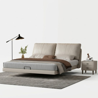 Weißes Schlafzimmer Wandbett Designer Leder Doppelbetten Holzgestell