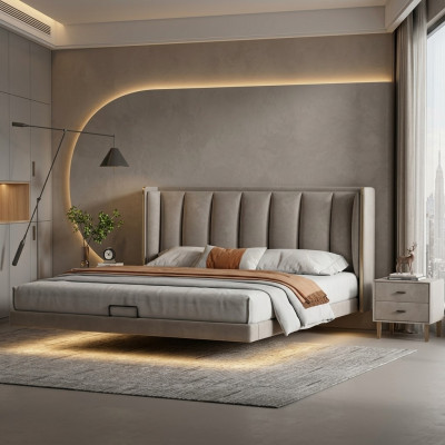 Bílá ložnice manželská postel Designový luxus nábytekRámování postele ze dřeva.