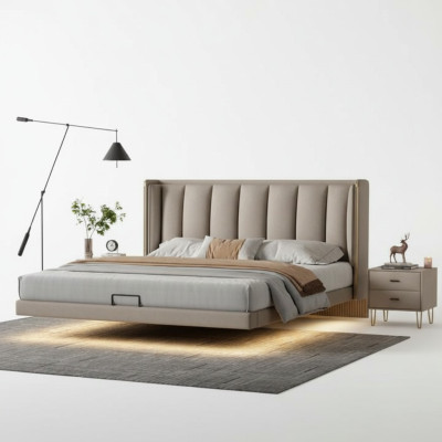 Bílá ložnice manželská postel Designový luxus nábytekRámování postele ze dřeva.