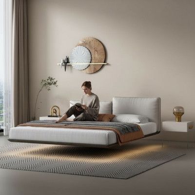 Weißes Wandbett Designer LED-Bett Modernes Schlafzimmer Doppelbett Neu