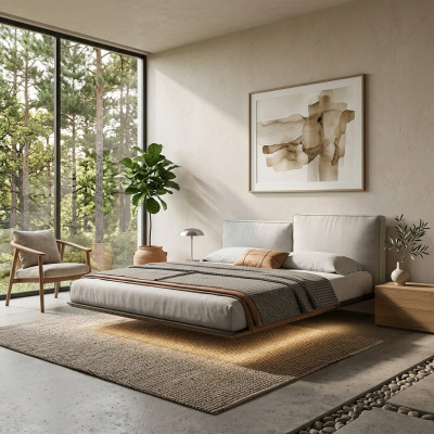 Weißes Wandbett Designer LED-Bett Modernes Schlafzimmer Doppelbett Neu