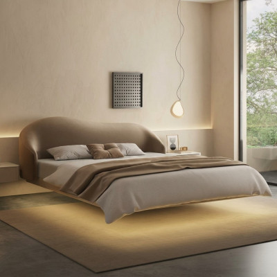 Beiges Wandbett Designer Schlafzimmer Betten Luxus Doppelbetten Holz