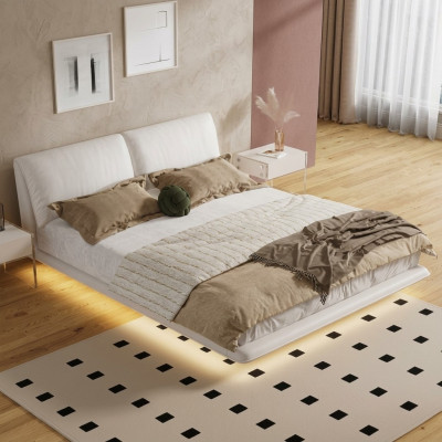 Weißes Schlafzimmer Bett Designer Textilbetten Luxus Holz Doppelbetten