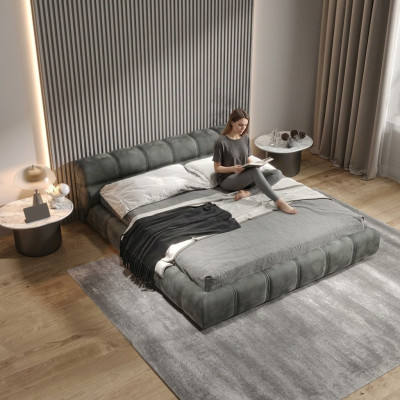 Niedriges Graues Schlafzimmer Bett Designer Doppelbett Moderner Stil