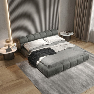 Niedriges Graues Schlafzimmer Bett Designer Doppelbett Moderner Stil