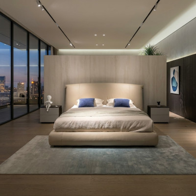Beiges Modernes Doppelbett Designer Bett Schlafzimmer Möbel Holzgestell