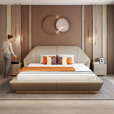 Modernes Weißes Doppelbett Schlafzimmer Betten Designer Möbel Holzgestell