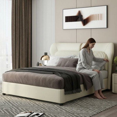 Weißes Edelstahlbett Moderne Schlafzimmer Betten Luxus Holzgestell Neu