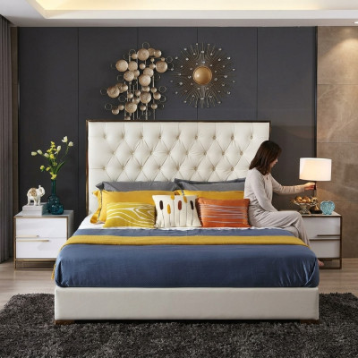 Weißes Chesterfield Großes Bett Schlafzimmer Möbel Designer Betten Neu