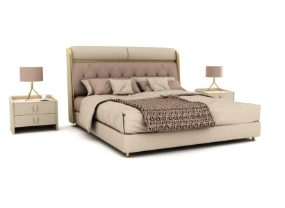 Stilvolles Beiges Schlafzimmer Bett Doppelbett Textilbetten LED-Bett