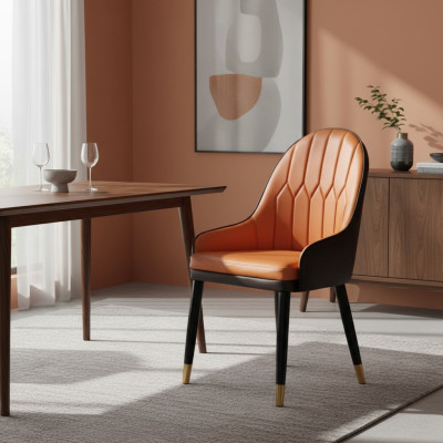 Braun-Orange Esszimmerstühle Designer Holzstühle Moderner Lehnstuhl