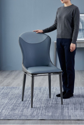 Modrý jídelní židle bez opěrky paží Dřevěné židle Designové křesla z kůže
