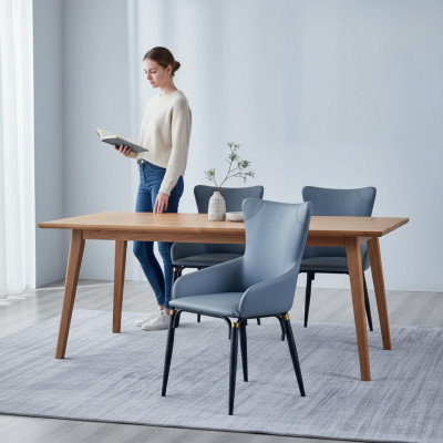 Modrý jídelní židle, polstrovaný moderní křeslo s jedním místem, designové kožené křeslo