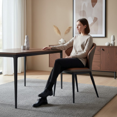 Esszimmer Schwarz-Brauner Stuhl Textil Einsitzer Designer Lehnstühle