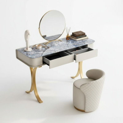 Schlafzimmer Beiger Schminktisch Designer Kosmetiktisch 2x Schubladen