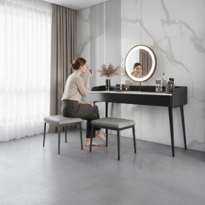 Moderní černý toaletní stůl s dřevěnou komodou, designérský kosmetický stůl nový