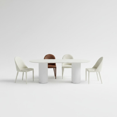 Esszimmer Möbel Halbrunder Esstisch 4x Weiße Braune Stühle Luxus Set