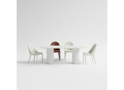 Esszimmer Möbel Halbrunder Esstisch 4x Weiße Braune Stühle Luxus Set