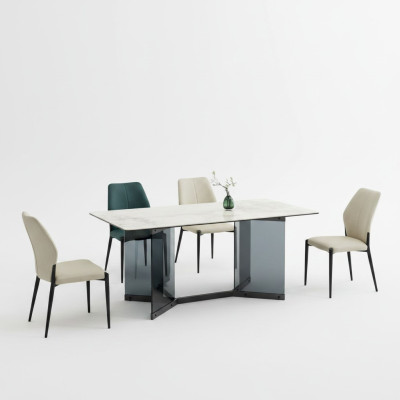 Bílý jídelní stůl Designová jídelní sestava 4x moderní židle Luxusní jídelna