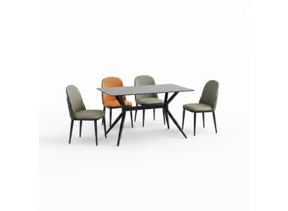 Esszimmer Set Designer Esstisch 4x Polsterstühle Edelstahl Möbel 5tlg