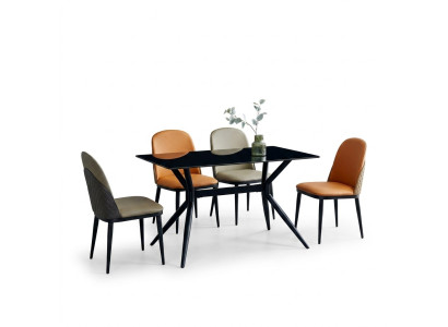 Esszimmergruppe Designer Grauer Esstisch Orange Stühle 6x Einsitzer 7tlg