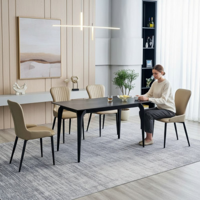 Jídelní nábytek designer černý stůl nerezová ocel luxusní polstrované židle