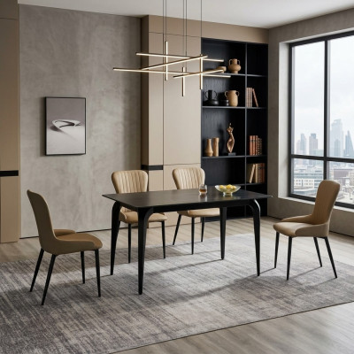 Jídelní nábytek designer černý stůl nerezová ocel luxusní polstrované židle