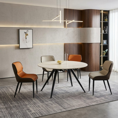 Beiger Runder Esstisch Rundtisch 4x Polsterstühle Designer Esszimmer