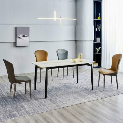 Esszimmergruppe Designer Weißer Esstisch 4x Lederstühle Sitzgruppe 5tlg