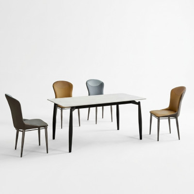 Esszimmergruppe Designer Weißer Esstisch 4x Lederstühle Sitzgruppe 5tlg
