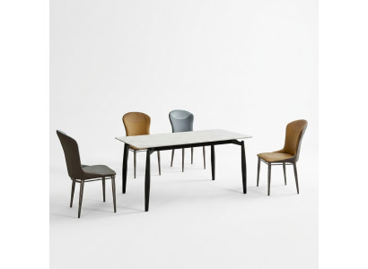 Esszimmergruppe Designer Weißer Esstisch 4x Lederstühle Sitzgruppe 5tlg