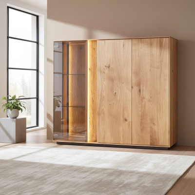 Hellbraune Vitrine Designer Esszimmer Anrichte Holz Schränke LED-Schrank