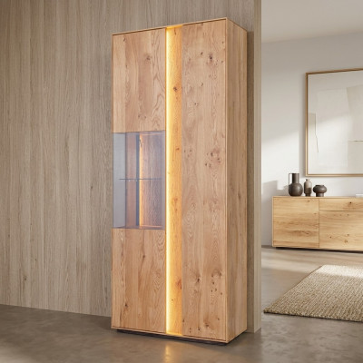 Wohnzimmer Braune Holzvitrine LED-Vitrine Holz Schrank Glasschrank Neu