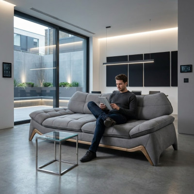 Graues Polstersofa Designer 3-Sitzer Wohnzimmer Dreisitzer Edle Couch