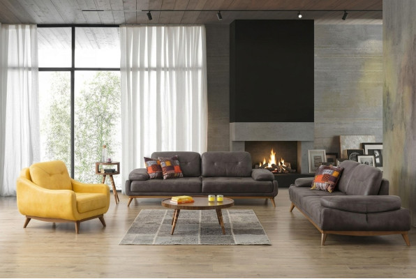 Stilvolle Wohnzimmer Designer Garnitur Dreisitzer Moderner Sessel 2tlg
