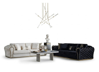 Schwarz Weiße Sofagarnitur 3+3 Designer Sitzer Luxus Polster 2x Sofas