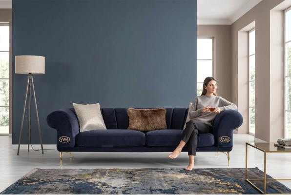 Blaue Wohnzimmer Couch Designer 3-Sitzer Polstercouchen Sitzmöbel Neu