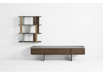Braunes Wohnzimmer Set Stabiler TV-Schrank Designer Holz Ablageregale
