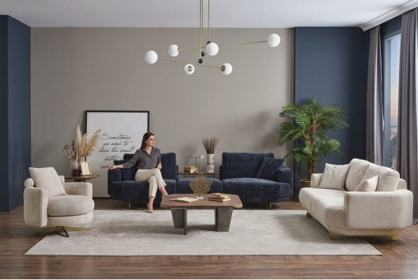 Obývací pokoj Rozkládací pohovka set 4+3+1 Místný design Pohovka Nábytek Textilní čalounění Nový