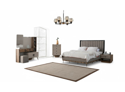 Graue Schlafzimmer Garnitur Doppelbett 2x Nachttische Holz Schminktisch