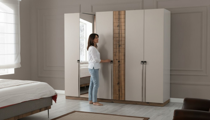 Bežová ložnice Šatní skříň Designer skříně Luxusní dřevěné skříně