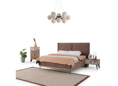 Braunes Schlafzimmer Doppelbett Designer Holz Moderne 2x Nachttische
