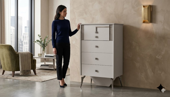 Wohnzimmer Weiße Kommode 4x Schubladen Holzkommode Holzschrank Möbel