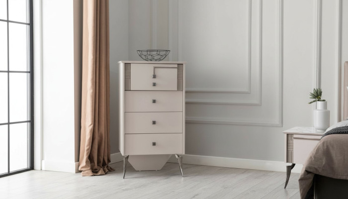 Wohnzimmer Weiße Kommode 4x Schubladen Holzkommode Holzschrank Möbel