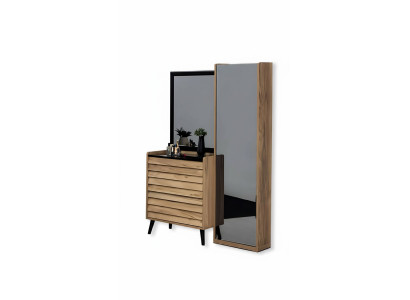 Braune Hochkommode mit Spiegel Designer Schlafzimmer Konsole 2tlg Set