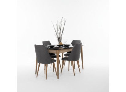 Esszimmer Gruppe Designer Brauner Esstisch 4x Schwarze Polsterstühle