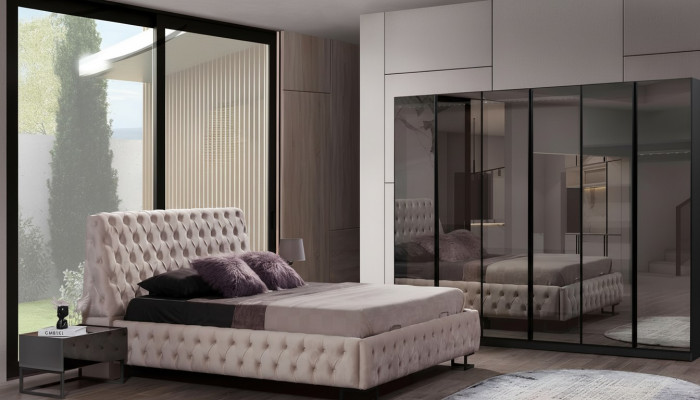 Luxuriöses Schlafzimmer Set Designer Möbel Luxus Bett Holz Kleiderschrank